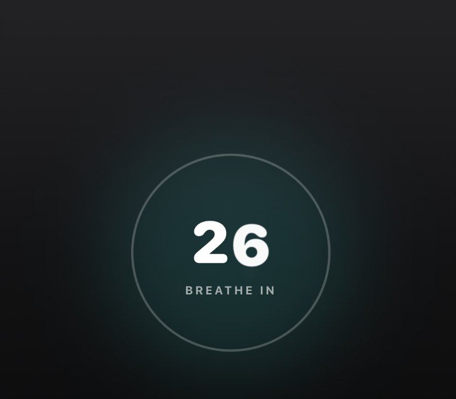 The breathing pause counting down inside a teal ring