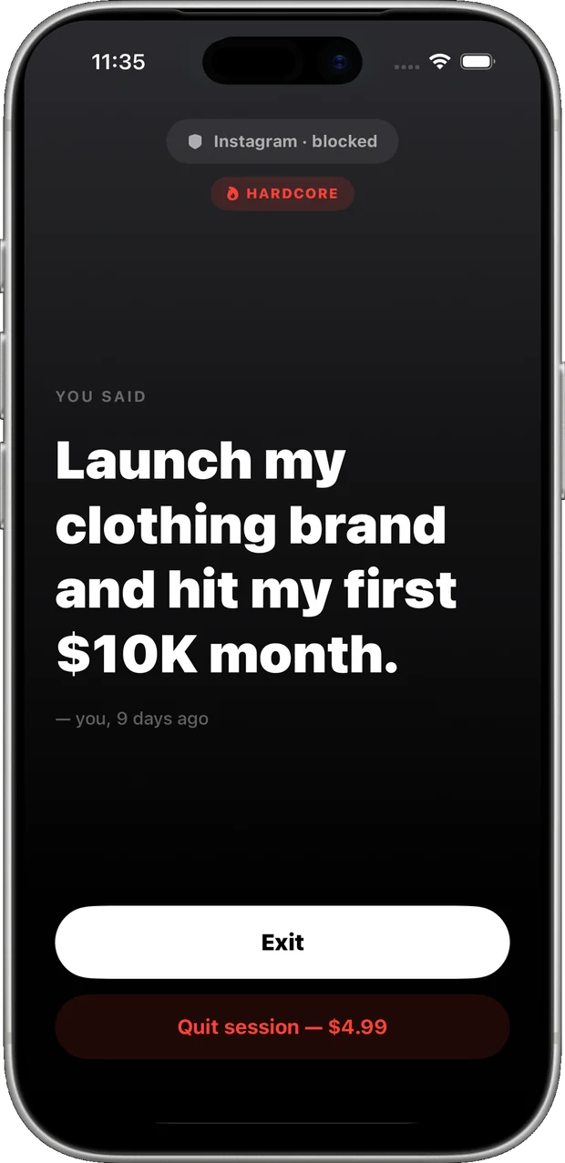 The block screen showing your own goal back to you instead of the feed